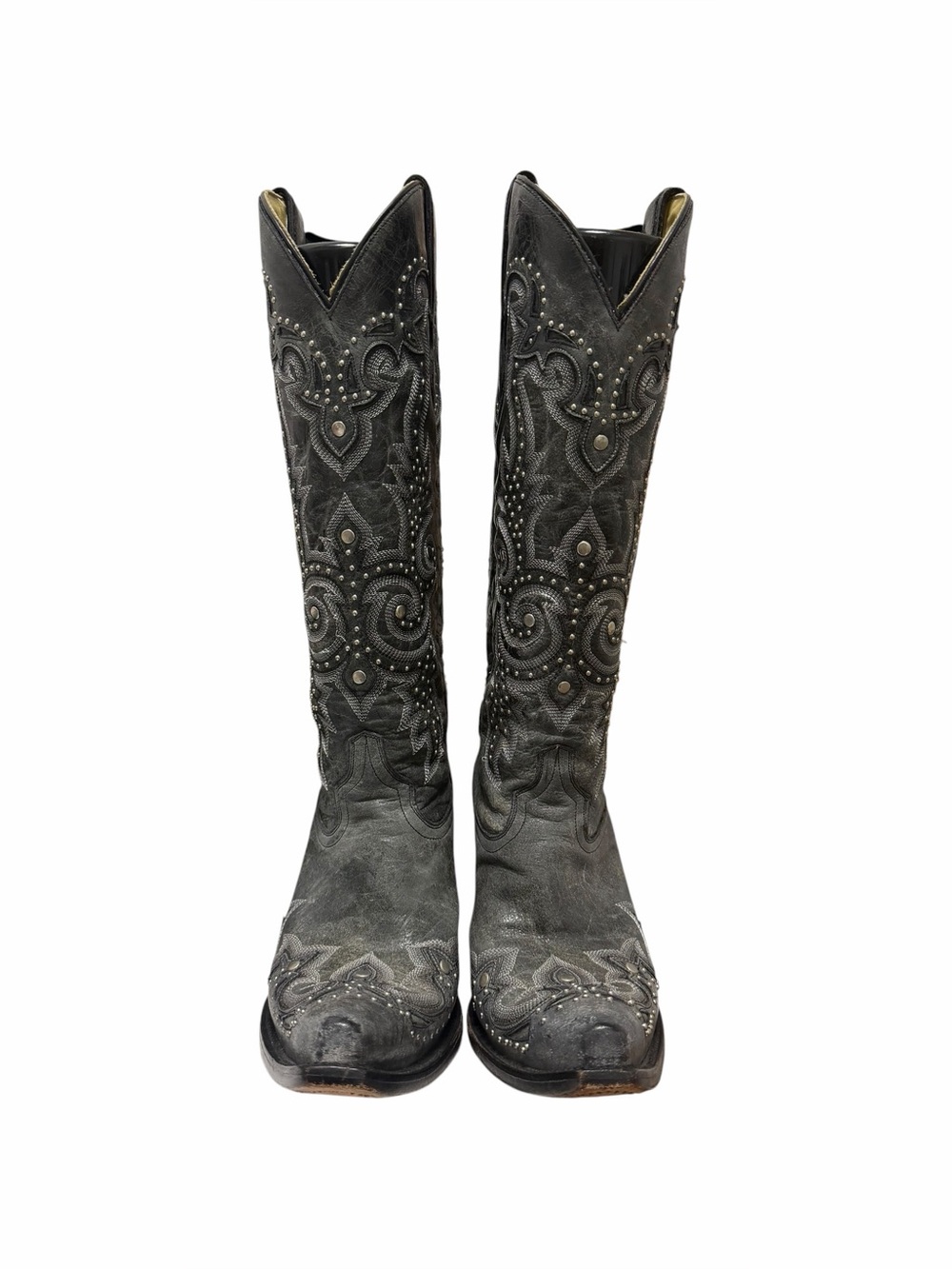 Corral Studded Gray Leather Cowboy Boots
